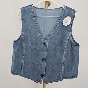Ladies Sleeveless Denim V-Neck Botton Vest